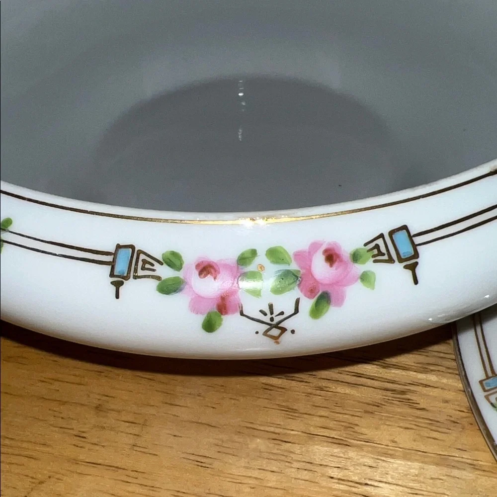 Antique Nippon Porcelain Elegant Floral Lidded Serving Dish with Gold Accents
